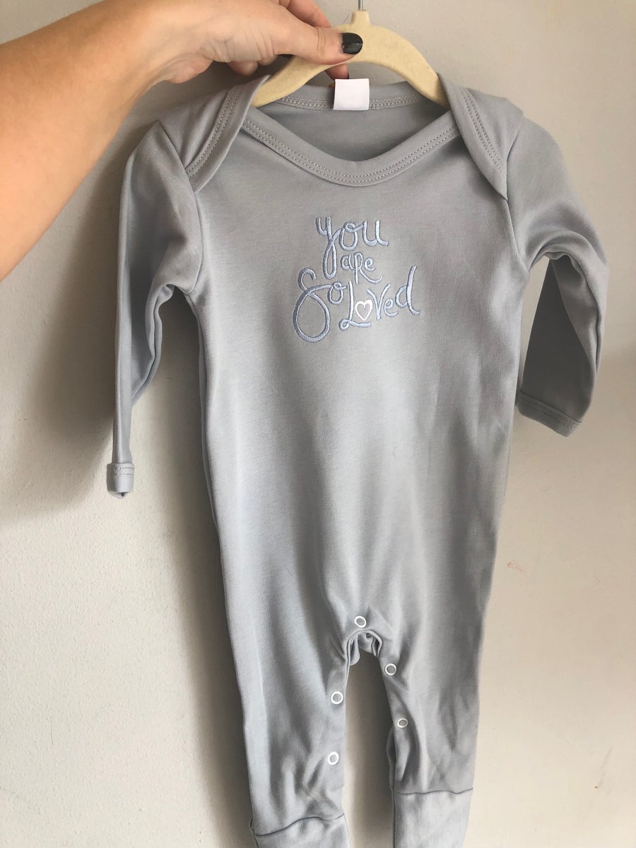 Image of 3-6 Months Blue/grey Sleepsuit