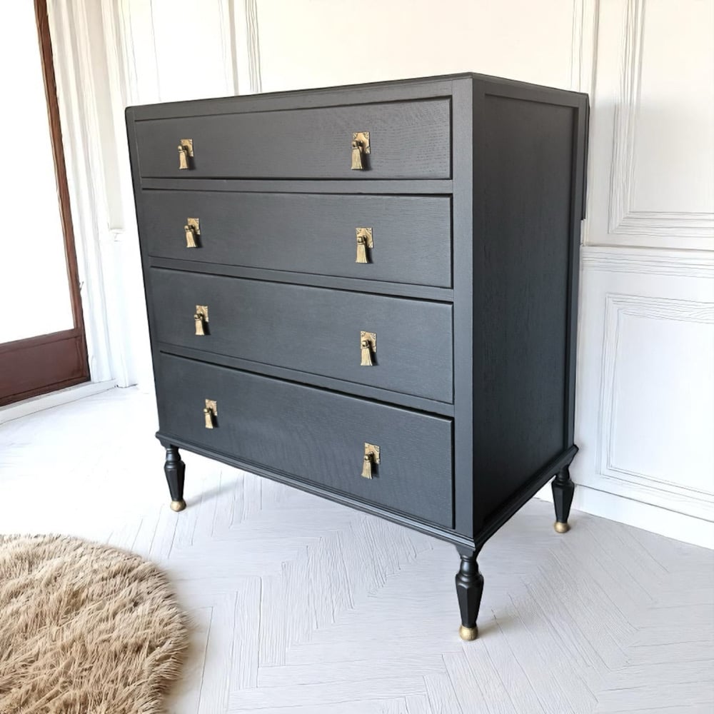 Image of Stunning black & gold oak chest of drawers 