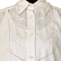 Image 10 of Vintage 1980s does 1940s White Embroidered Lace Button Up Short Sleeve Top - Size 10 