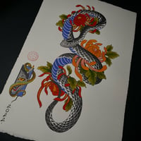 Image 1 of Snake and chrysanthemum painting 