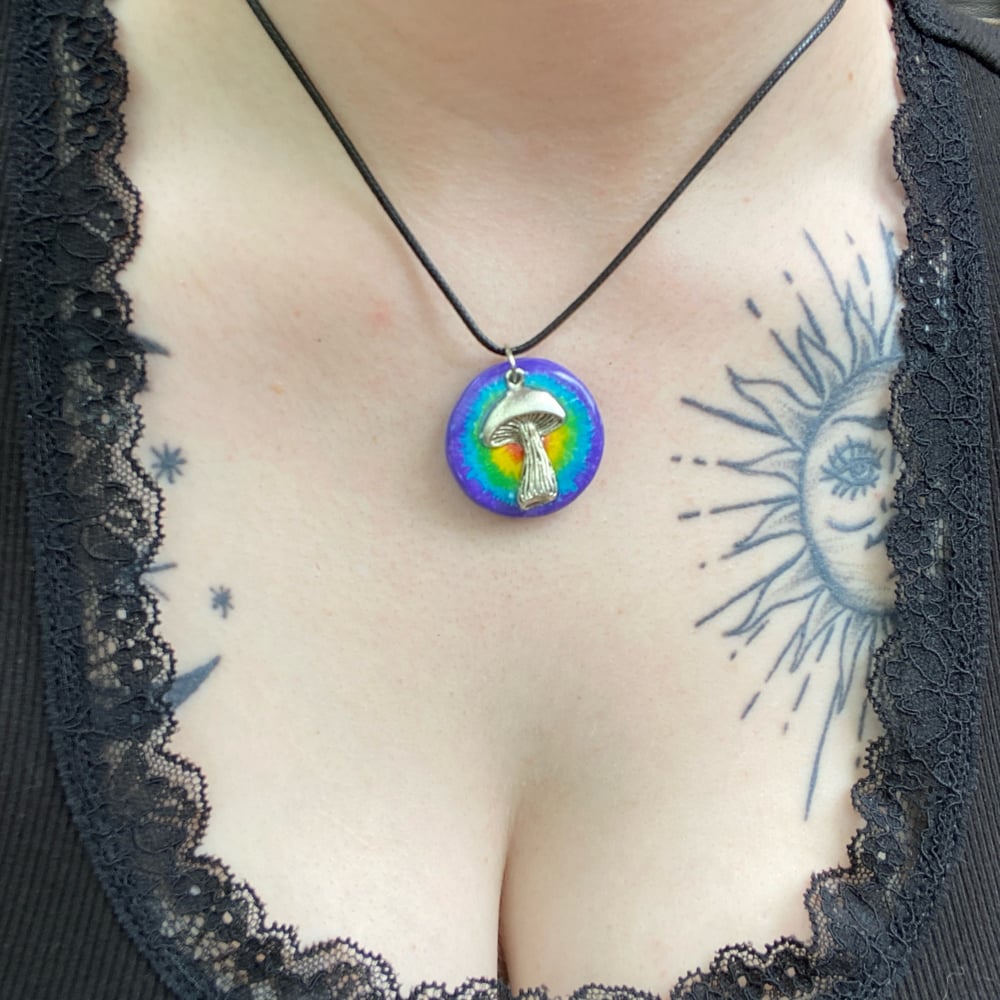 Image of rainbow mushroom necklace