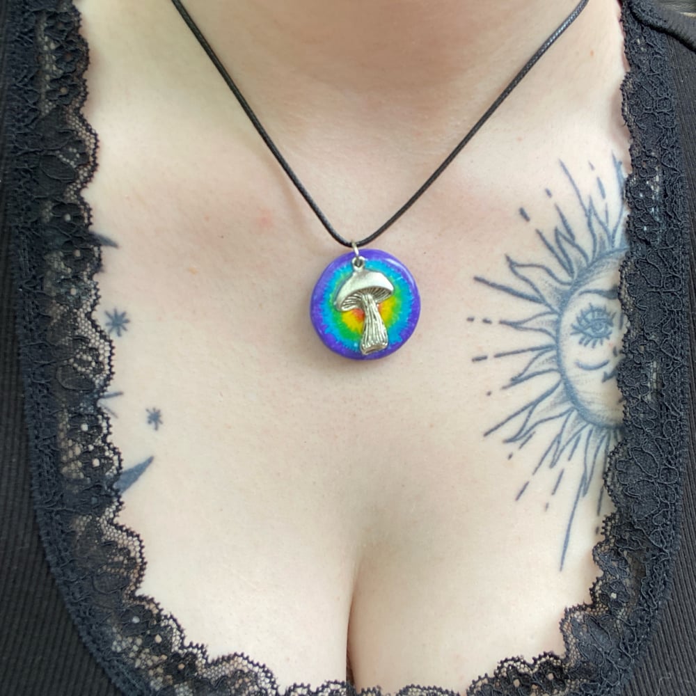 Image of rainbow mushroom necklace 