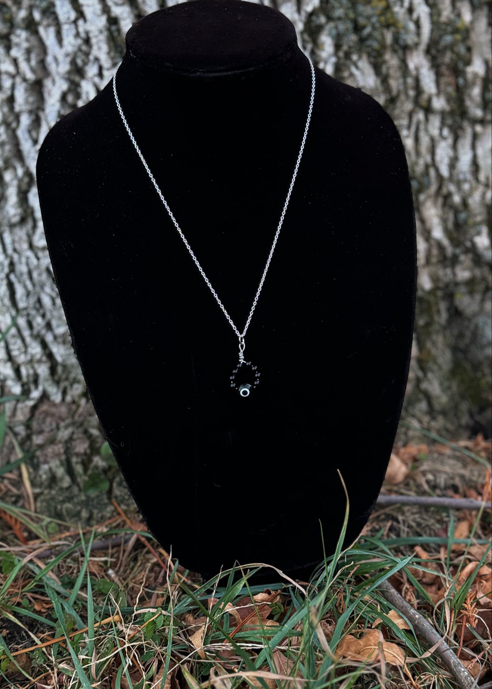 Image of Protection Necklace w/ Nazaar & Black Obsidian (Sterling Silver Plated Chain)