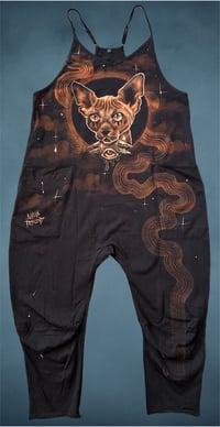 Image 1 of “CAT CALLS” CUSTOM BLEACH PAINTED OVERSIZED ROMPER MEDIUM
