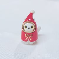 Image 1 of Santa coat white cat ceramic figurine