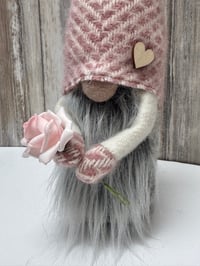 Image 3 of Wee Dusky pink Lambswool Rose Gnome