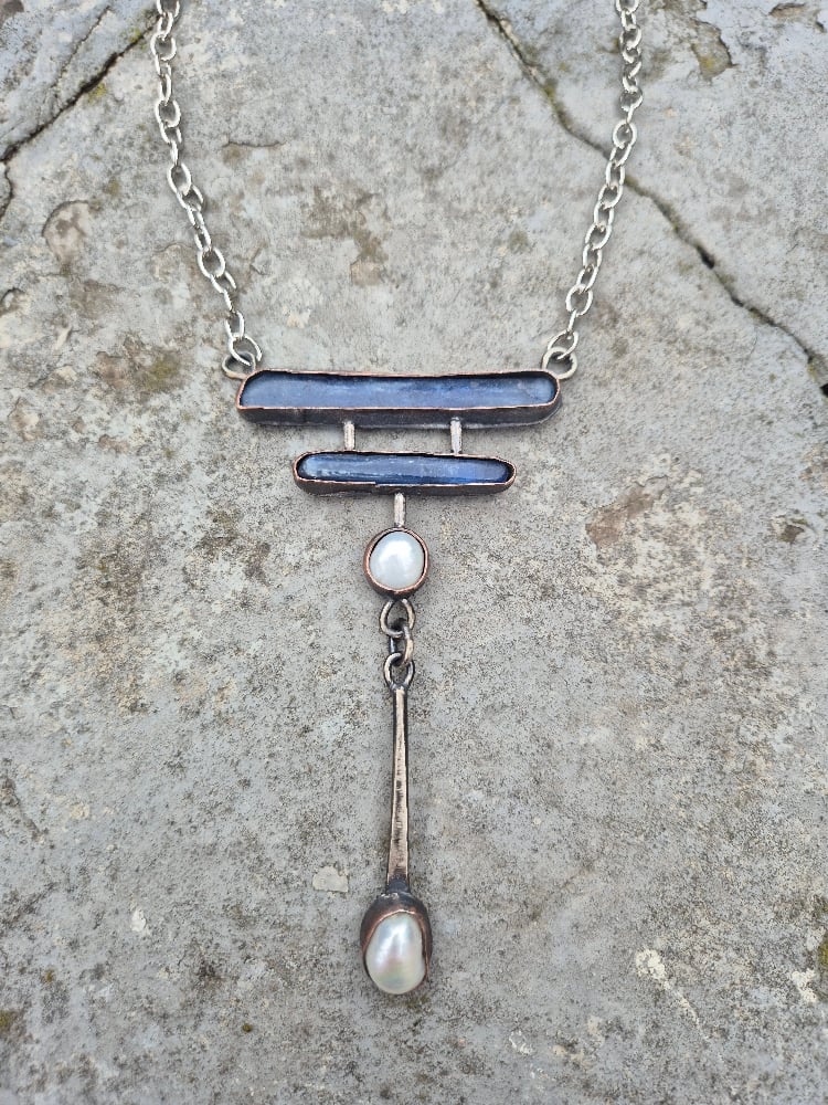 Kyanite and pearl necklace for Sarah 