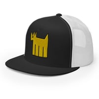 Image 5 of Black White Trucker Cap Embroidered Miloman Yellow Dog