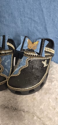Image 2 of Black & Denim w/bow Crocs Only