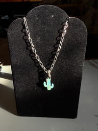 Image 2 of Opal cactus necklace (silver) 