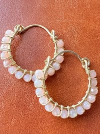 Image 1 of Peach Moonstone Hoop Earrings (Brass)