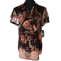 Image 7 of Vintage Ralph Lauren Brown Sheer Georgette Floral Ruffle Top -Size M - NWT