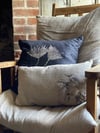 Black linen embroidered cushion