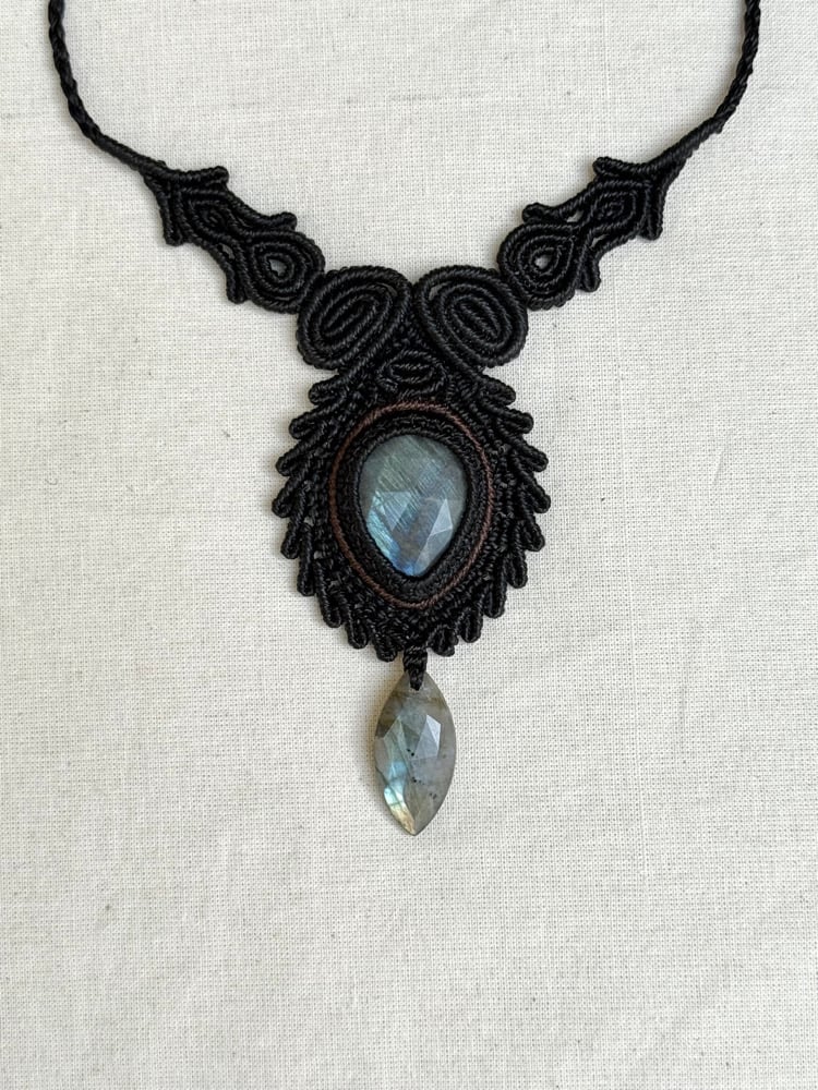 Image of Macrame necklace with labradorite stone