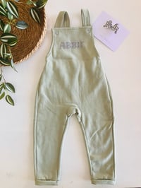 Image 3 of pre order sage dungaree & matching bow 