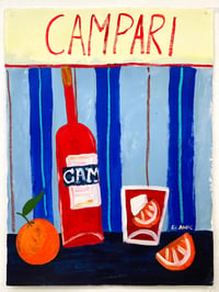 Campari bottle on sky blue & cobalt stripes 