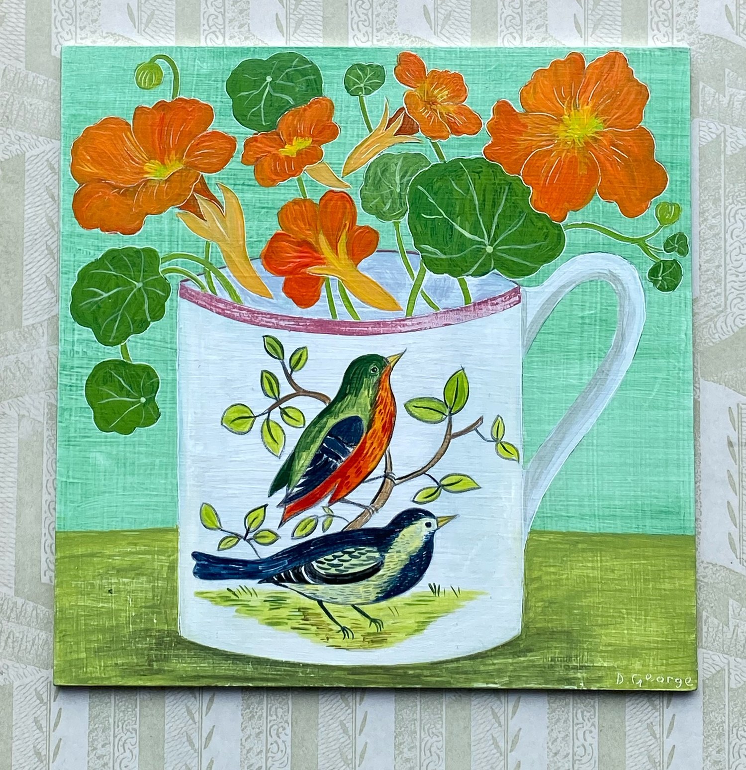 Image of Bird cup and nasturtiums 