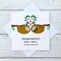 Image 1 of Personalised Sloth Couple Wedding Day Card - Cute Custom Card for Newlyweds