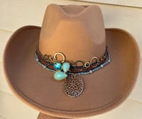 Image 1 of Brown Cowboy Hat Crystal, Bead and Chain Band
