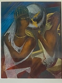 Image 3 of “Two Women and Fish Bowl”, Moody Mixed Media on Paper