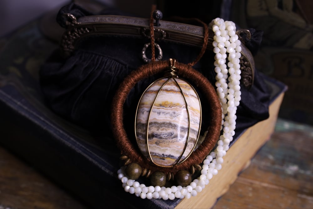 Image of Copper linen zebra calcite necklace