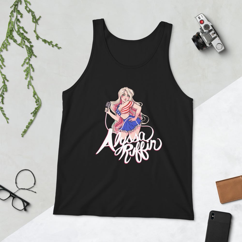 Image of Patriotic Girl Unisex Tank Top - White Outline