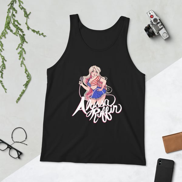 Image of Patriotic Girl Unisex Tank Top - White Outline