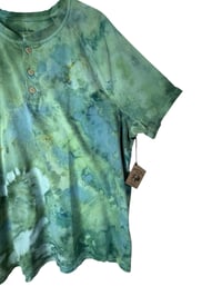 Image 8 of ♻️ UPCYCLED XXL Men's 100% Cotton Henley Tee in Verdant Watercolor Ice Dye
