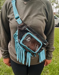 Blue Cowhide Fringe Fanny Pack