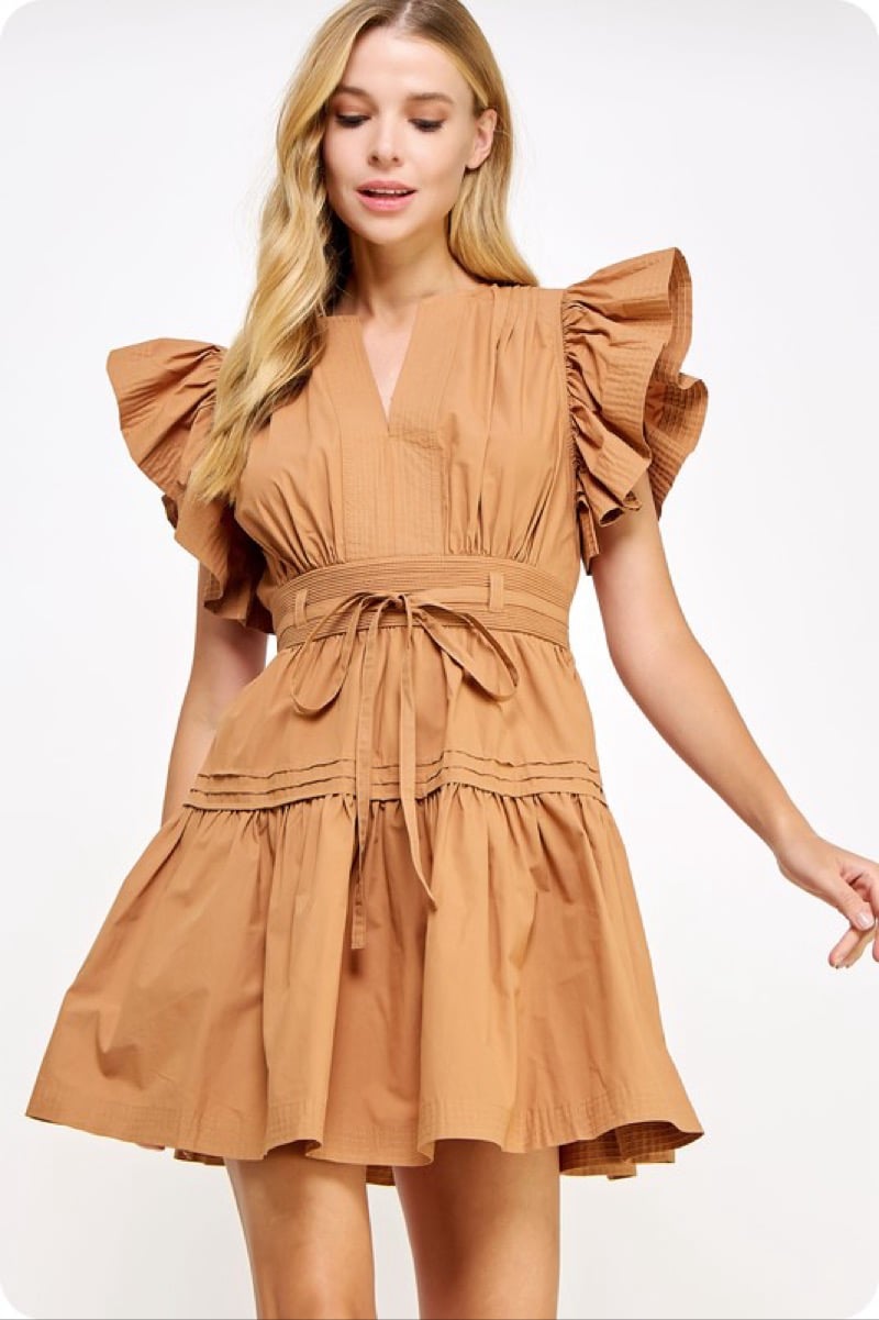 Image of Flutter Sleeve Poplin Mini Dress 