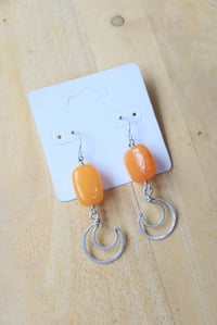 Image 1 of Silver Moon + Orange Crystal Earrings