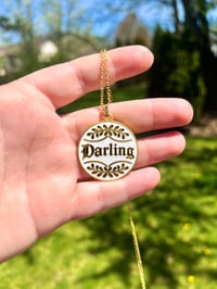 Image 1 of Gold Enamel Pendant Necklaces – “Hello,” “Love” & “Darling” with Adjustable Chain