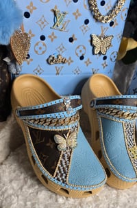 Image 4 of Size 10 Blue/Brown Crocs with Bag & Cup