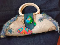 Image 1 of Recycled placemmat handbag with blue leather