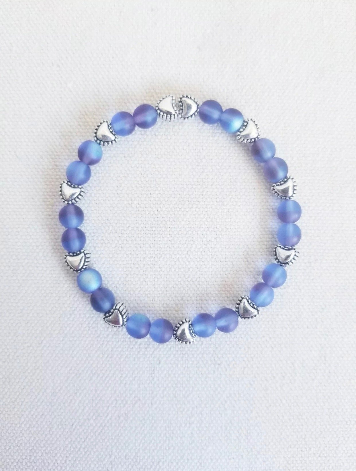 Image of Purple Glass Beads W/ Silver Plated Heart Beads