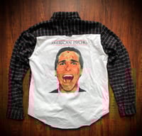 Upcycled “American Psycho” t-shirt flannel