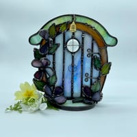 Image 1 of Iridescent Blue Fairy Door Candle Holder 