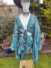 Image 21 of Pefkos co ord sarong set Turquoise tassels 