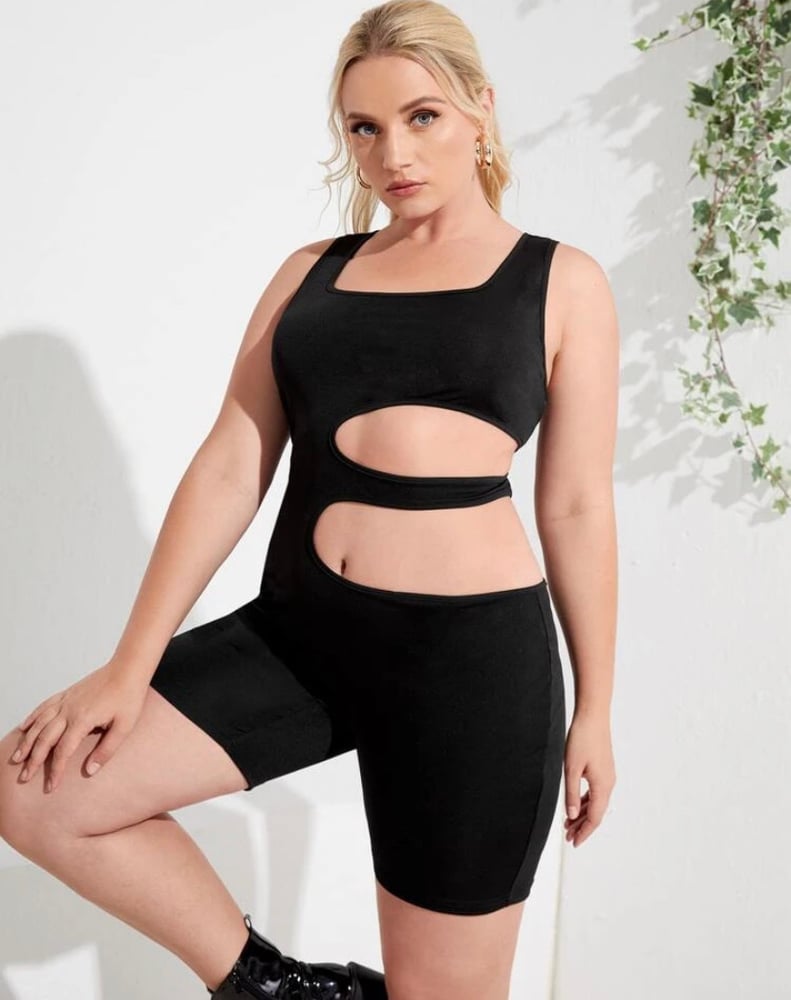 Image of Cut out side solid romper 