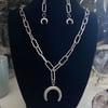 Crescent Moon Chain Necklace + Earring Set