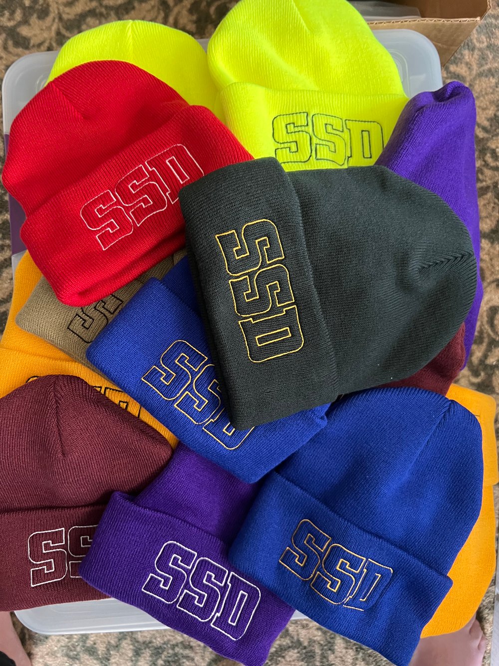 Assorted Color SSD Outline Logo Knit Hat with Cuff
