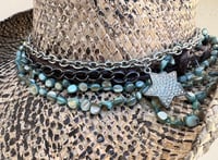 Image 4 of Natural Colored, Aged Cowboy Hat Blue Stone & Star Chain Band