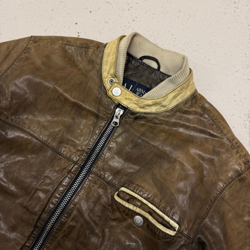 Image of 2000s Armani Jeans Leather Jacket, Size Medium