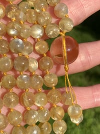 Image 5 of Golden Lepidolite 108 Bead Hand Knotted Gemstone Mala Necklace with Citrine Guru Bead