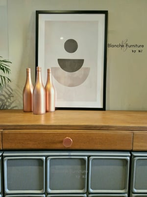 Image of Beautiful, Large Nathan Sideboard in Meridien Grey and Walnut with Copper