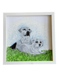 Image 3 of Framed Black and White Drawing with Color Accents