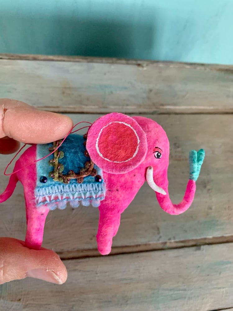 Image of Spun Cotton Pink Elephant Ornament 