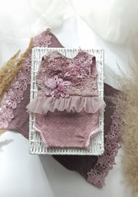 Image 2 of Newborn Photo Prop Set | Mini Rug | bodysuit for Photoshoot | pillow | dusty purple