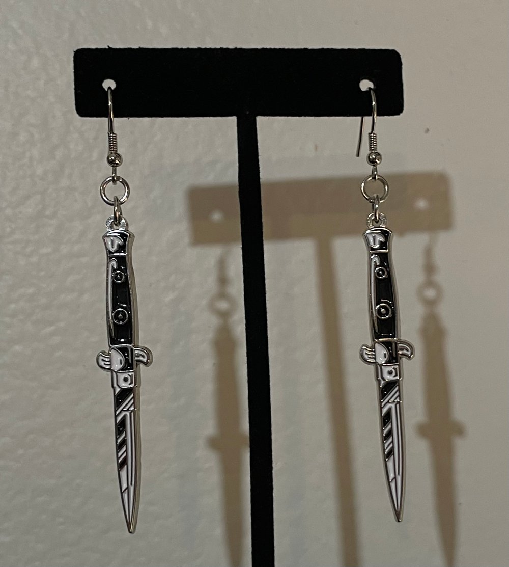 Metal Stiletto Knife Dangly Earrings 