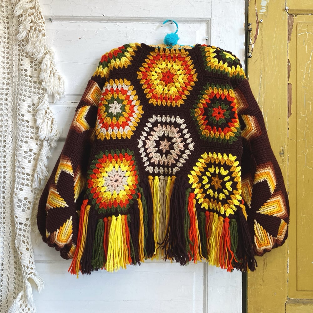 Image of Retro Hexagon Fringed Granny Sweater